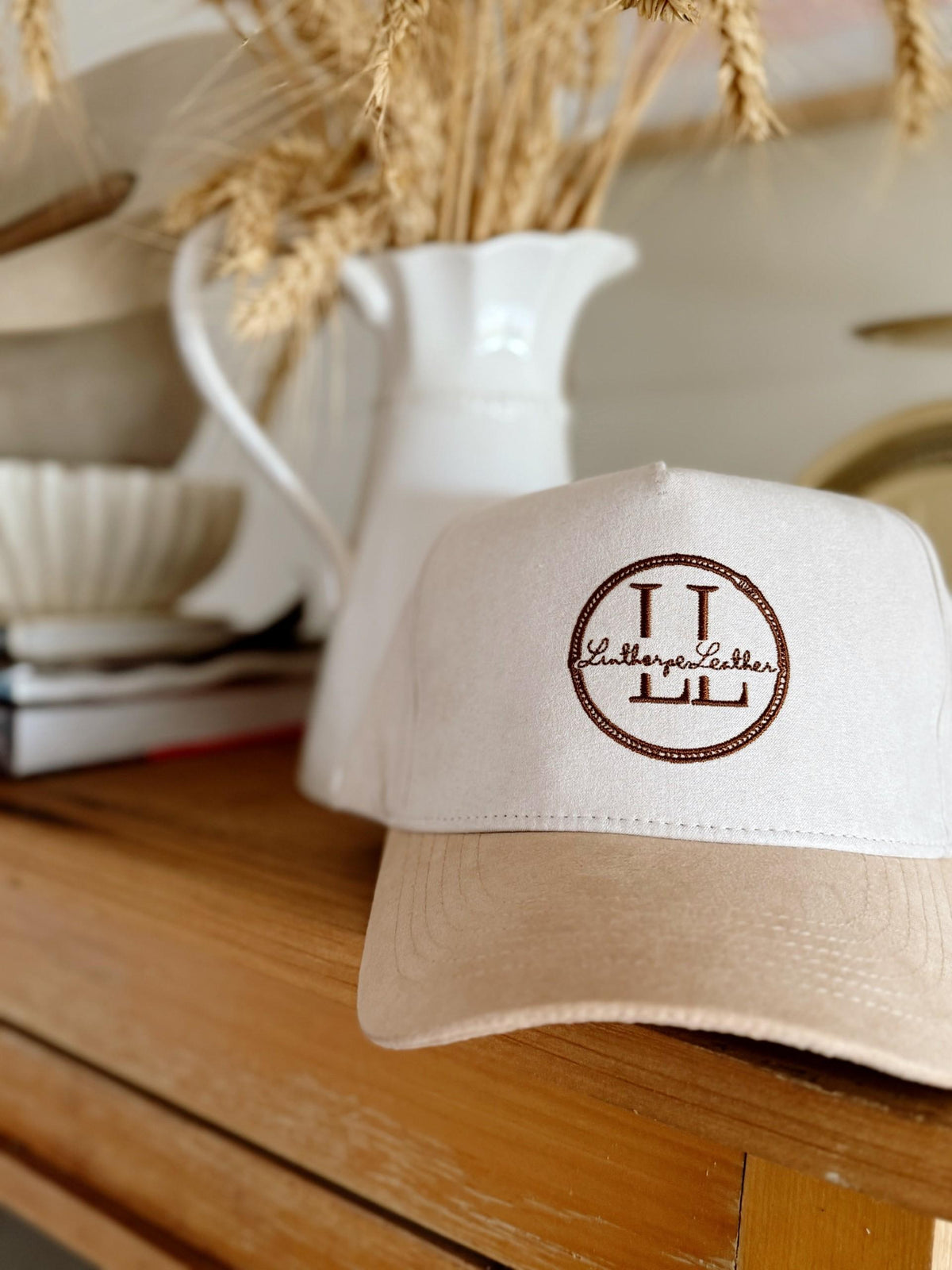 Linthorpe Leather trucker cap with brown suede brim