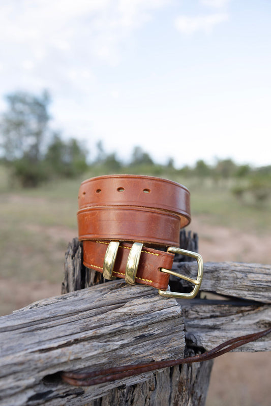 Chestnut handmade leather belt, 40 inch